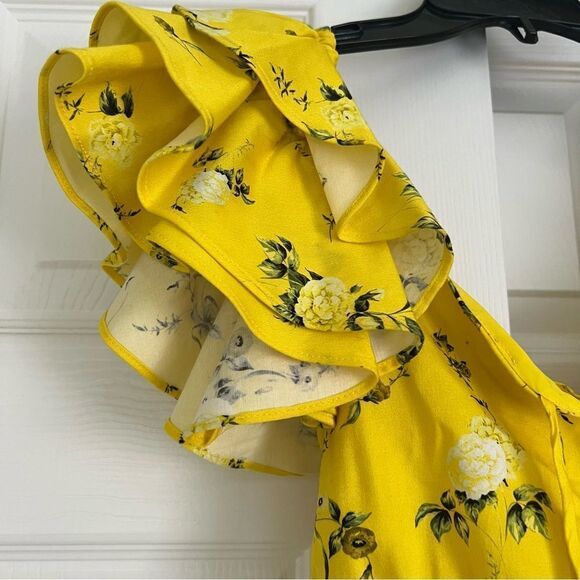 Alice + Olivia Ruffle Sleeve Tie Front Cropped Top Sunbeam Small MSRP $458 - Picture 5 of 10